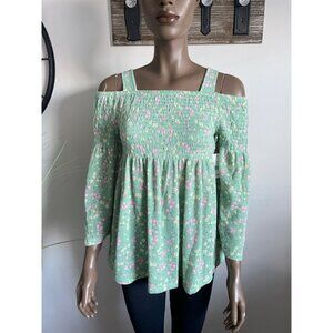 Cloud Chaser Girl's Waffle Smocked 3/4 Sleeve Off Shoulder Top XL/16